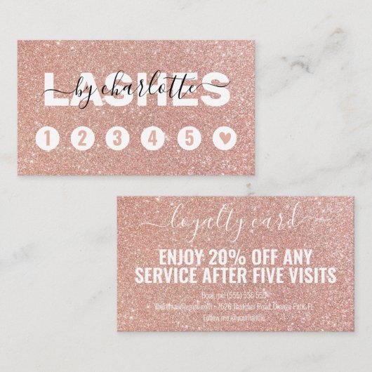 Roos Gold Glitter Script Makeup Loyalty-kaart Klantenkaartje (Voorkant / Achterkant)
