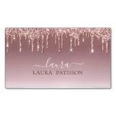 Roos Gold glitter-script met monogram Busine Magnetisch Visitekaartje (Voorkant)