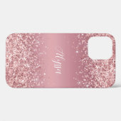 Roos Gold Glitter Script Monogram Case-Mate iPhone Case (Achterkant (horizontaal))