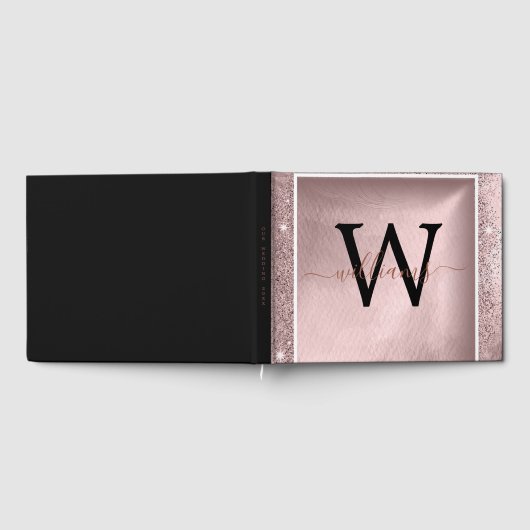 Roos Gold Glitter Script Monogram Gastenboek (Volledig)