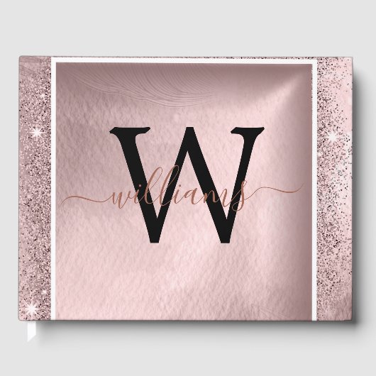 Roos Gold Glitter Script Monogram Gastenboek (Voorkant)