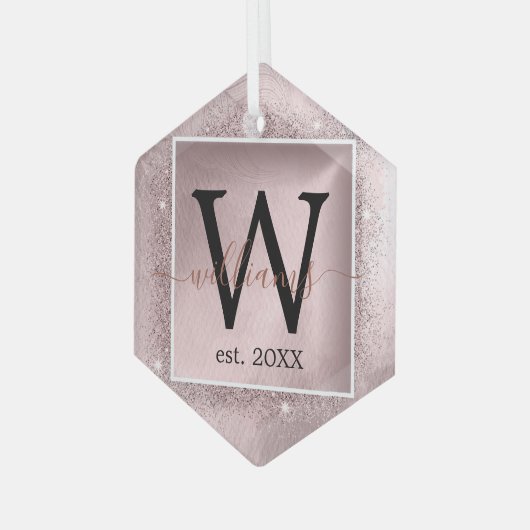 Roos Gold Glitter Script Monogram Glas Ornament (Voorkant links)