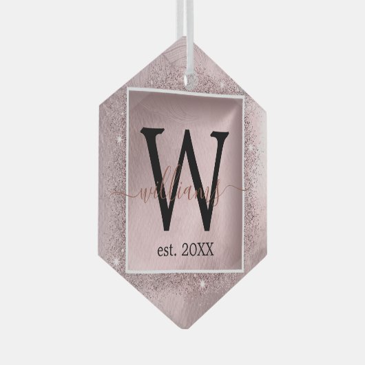 Roos Gold Glitter Script Monogram Glas Ornament (Voorkant Rechts)