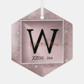 Roos Gold Glitter Script Monogram Glas Ornament (Achterkant)