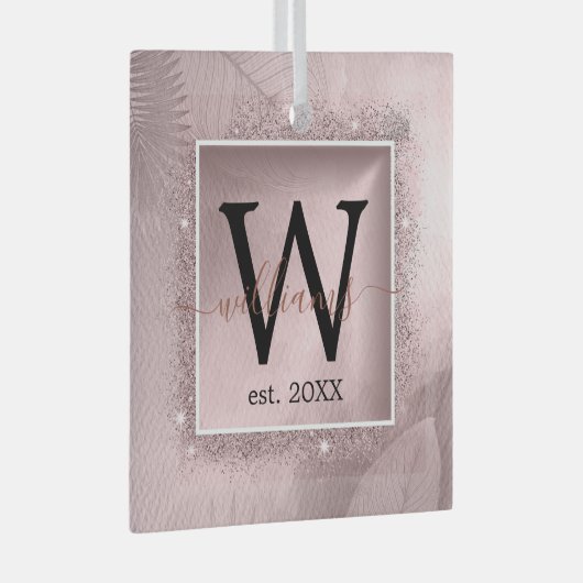 Roos Gold Glitter Script Monogram Glas Ornament (Voorkant Rechts)