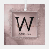Roos Gold Glitter Script Monogram Glas Ornament (Achterkant)
