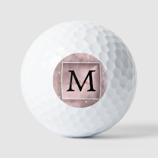 Roos Gold Glitter Script Monogram Golfballen (Voorkant)