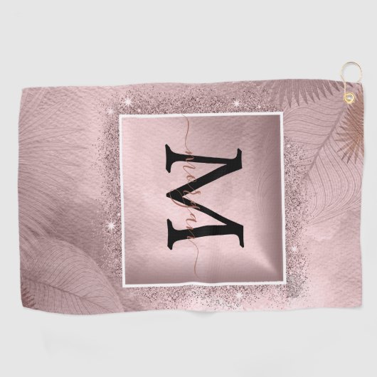 Roos Gold Glitter Script Monogram Golfhanddoek (Horizontaal)