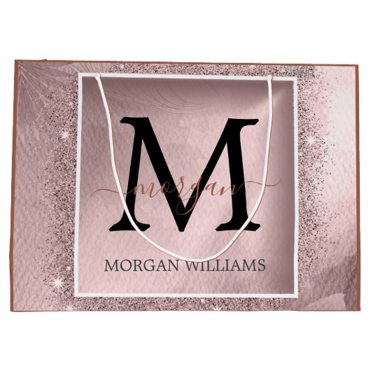 Roos Gold Glitter Script Monogram Groot Cadeauzakje (Achterkant)