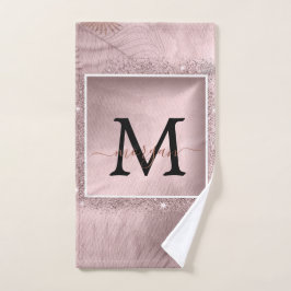Roos Gold Glitter Script Monogram Handdoek