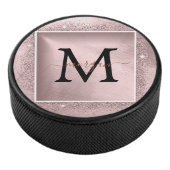 Roos Gold Glitter Script Monogram Hockey Puck (3/4)