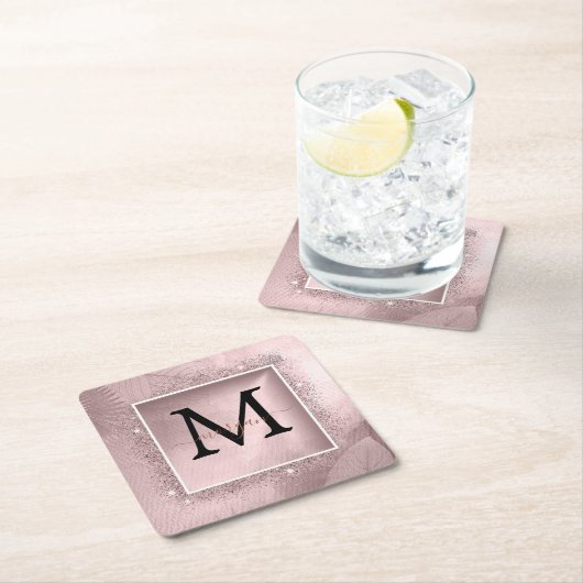 Roos Gold Glitter Script Monogram Kartonnen Onderzetters (Insitu)