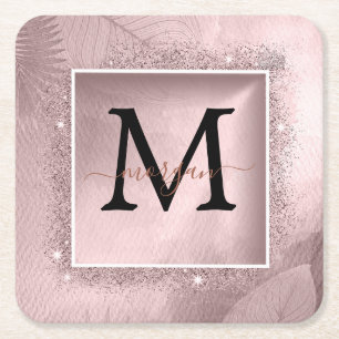 Roos Gold Glitter Script Monogram Kartonnen Onderzetters