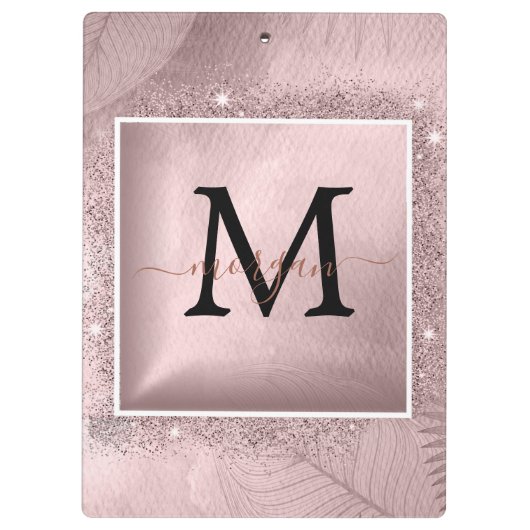 Roos Gold Glitter Script Monogram Klembord (Achterkant)