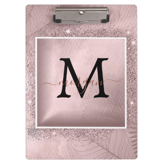 Roos Gold Glitter Script Monogram Klembord (Voorkant)