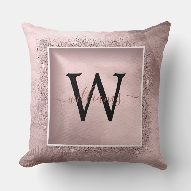 Roos Gold Glitter Script Monogram Kussen (Voorkant)