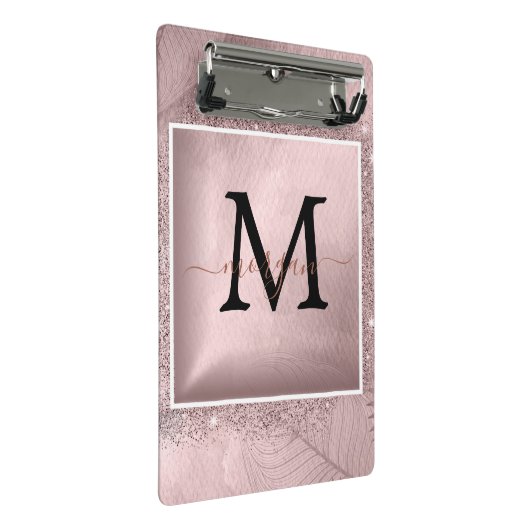 Roos Gold Glitter Script Monogram Mini Klembord (Schuin)