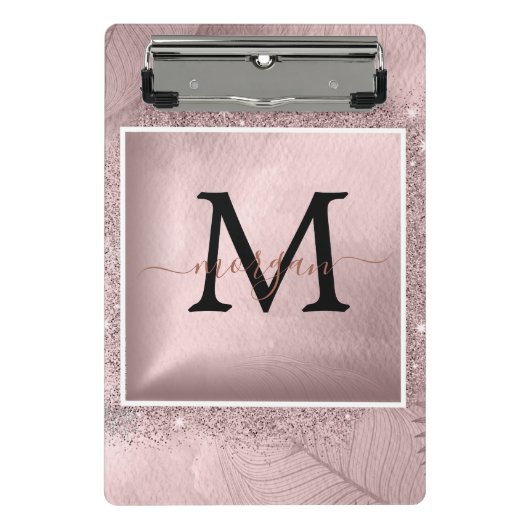Roos Gold Glitter Script Monogram Mini Klembord (Voorkant)