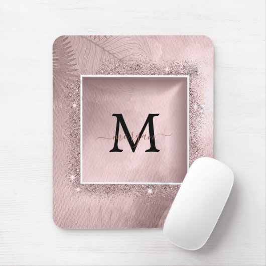 Roos Gold Glitter Script Monogram Muismat (Met muis)