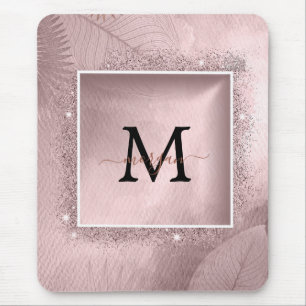 Roos Gold Glitter Script Monogram Muismat