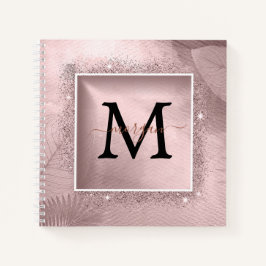 Roos Gold Glitter Script Monogram Notitieboek