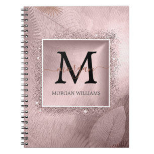 Roos Gold Glitter Script Monogram Notitieboek