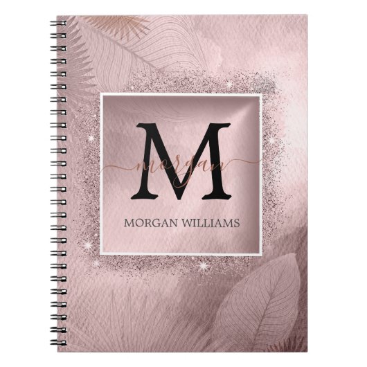 Roos Gold Glitter Script Monogram Notitieboek (Voorkant)
