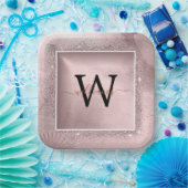 Roos Gold Glitter Script Monogram Papieren Bordje (Feest)