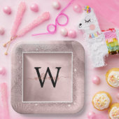 Roos Gold Glitter Script Monogram Papieren Bordje (Feest)