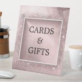 Roos Gold Glitter Script Monogram Reclamebord Met Voetstuk (Insitu)