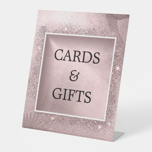 Roos Gold Glitter Script Monogram Reclamebord Met Voetstuk (Voorkant)