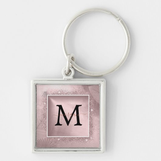 Roos Gold Glitter Script Monogram Sleutelhanger (Voorkant)