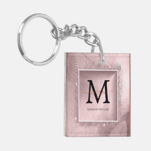 Roos Gold Glitter Script Monogram Sleutelhanger (Voorkant Links)