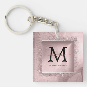 Roos Gold Glitter Script Monogram Sleutelhanger
