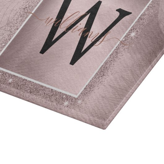 Roos Gold Glitter Script Monogram Snijplank (Hoek)