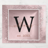 Roos Gold Glitter Script Monogram Sparkling Wijnetiket (Enkel label)
