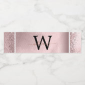 Roos Gold Glitter Script Monogram Waterfles Etiket (Enkel label)
