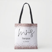 Roos Gold Glitter Script Mrs Name Date Bride Tote Bag (Voorkant)