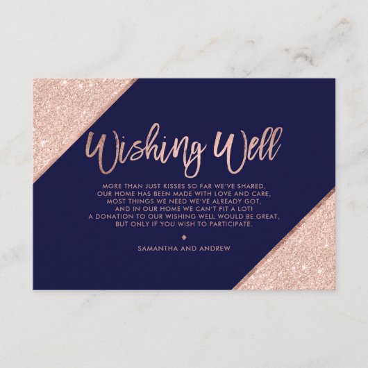 Roos gold glitter script navy blue die goed wil informatiekaartje (Voorkant)