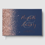 Roos Gold Glitter Script Navy Blue Gastenboek (Voorkant)