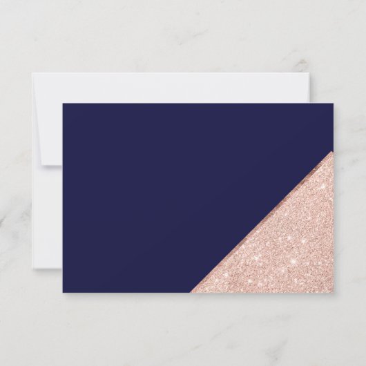 Roos gold glitter script navy blue rsvp bruiloft (Achterkant)