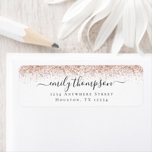 Roos Gold Glitter Script Return Name Address Etiket (Insitu)