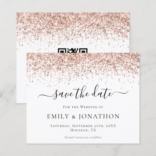 Roos Gold Glitter Script Save the Date (Voorkant / Achterkant)