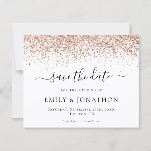 Roos Gold Glitter Script Save the Date (Voorkant)