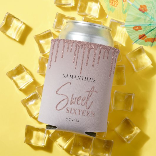 Roos Gold Glitter Script Sweet 16 Birthday Party Blikjeskoeler (Insitu Zomer)