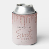 Roos Gold Glitter Script Sweet 16 Birthday Party Blikjeskoeler (Blikje Voorkant)