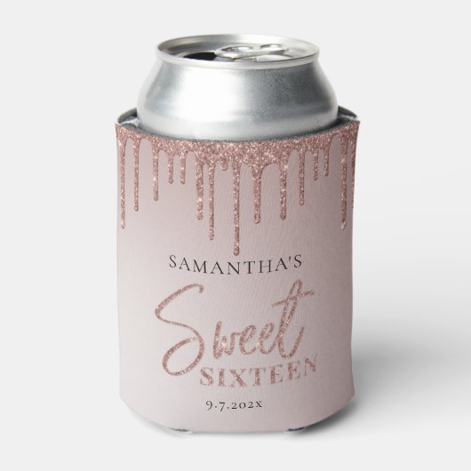Roos Gold Glitter Script Sweet 16 Birthday Party Blikjeskoeler (Blikje Voorkant)