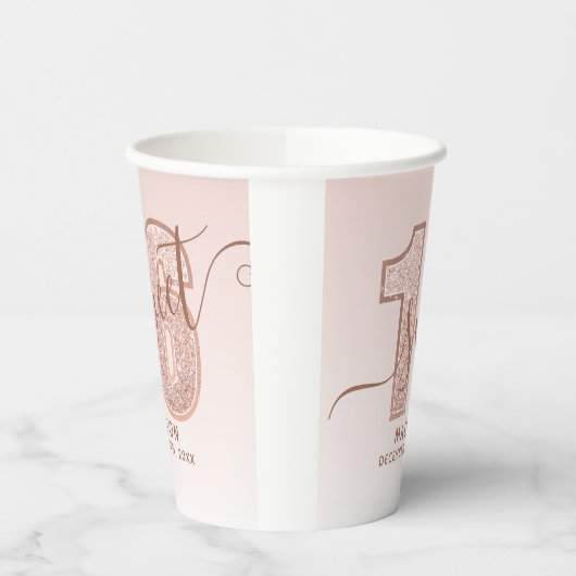 Roos Gold Glitter Script Sweet 16 zaterdag Papieren Bekers (Links)