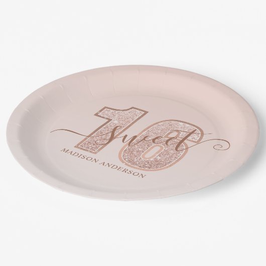 Roos Gold Glitter Script Sweet 16 zaterdag Papieren Bordje (Gekanteld)