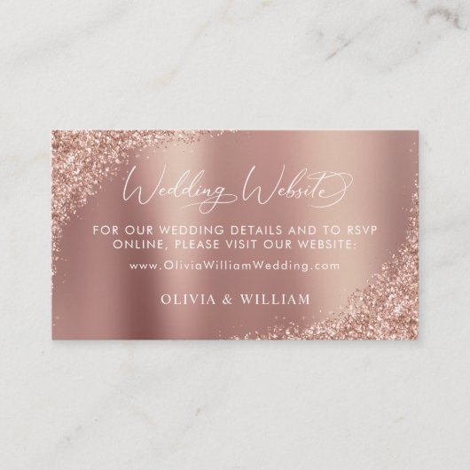 Roos Gold Glitter Script Weduwwebsite Informatiekaartje (Voorkant)